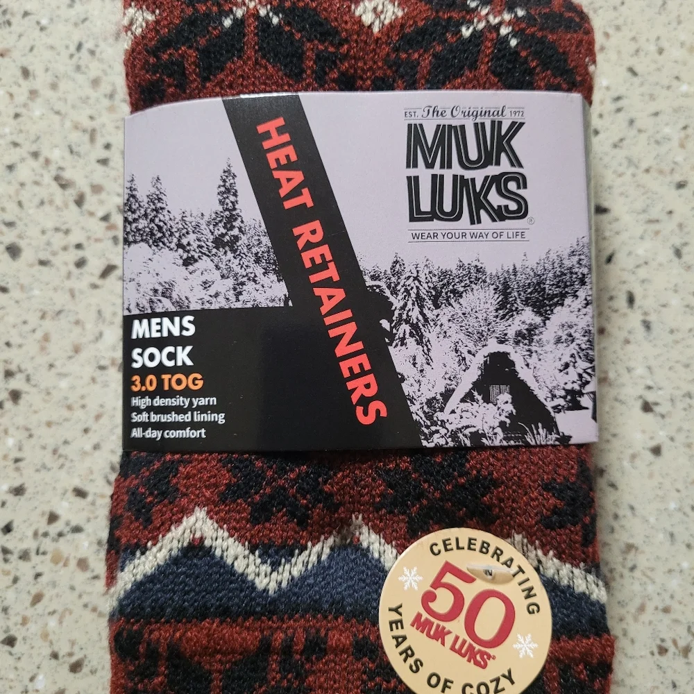 MUK LUKS Mens Size 10 -13 1 Pair Heat Retainer Thermal 3.0 TOG Socks Durable NEW